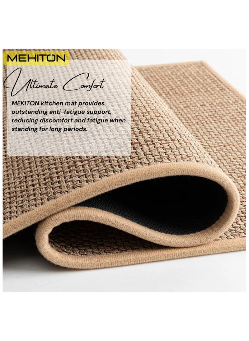 MEKITON - Set of 2 PCs Premium Anti-Fatigue Kitchen Mats, Non-Skid Natural Rubber Kitchen Floor Mats, Washable | Runner Rugs for Kitchen Floor Front of Sink, Laundry Room | 45X120CM + 45X75CM (Beige) - Image 1