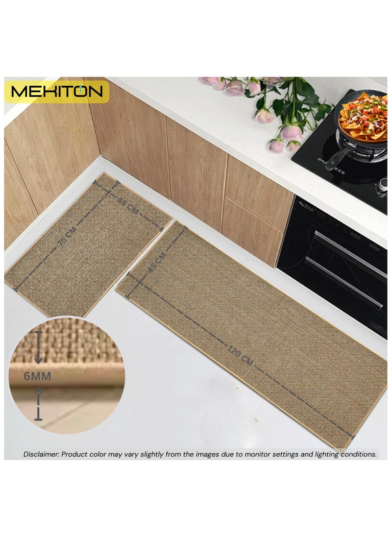 MEKITON - Set of 2 PCs Premium Anti-Fatigue Kitchen Mats, Non-Skid Natural Rubber Kitchen Floor Mats, Washable | Runner Rugs for Kitchen Floor Front of Sink, Laundry Room | 45X120CM + 45X75CM (Beige) - Image 1