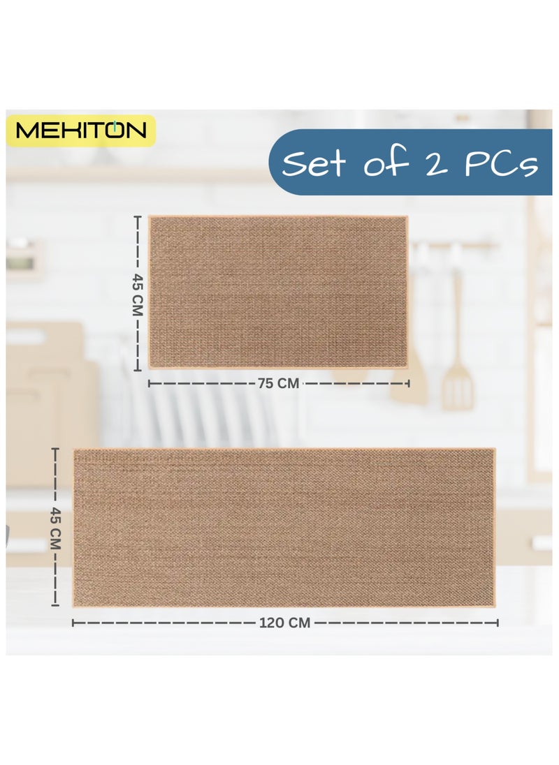 MEKITON - Set of 2 PCs Premium Anti-Fatigue Kitchen Mats, Non-Skid Natural Rubber Kitchen Floor Mats, Washable | Runner Rugs for Kitchen Floor Front of Sink, Laundry Room | 45X120CM + 45X75CM (Beige) - Image 1