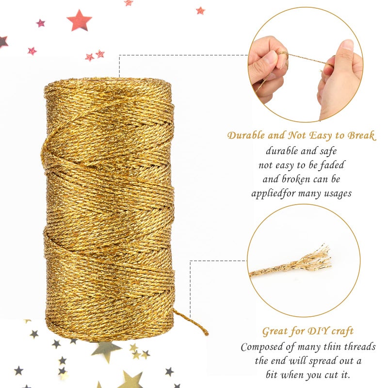 joycraft 110Yards Decorative Metallic Bakers String - Gold Wrapping Twine String - Inelastic - Glitter String for DIY Crafting, Christmas Decor, Presents, Gift Tags(1.5mm) - Image 3