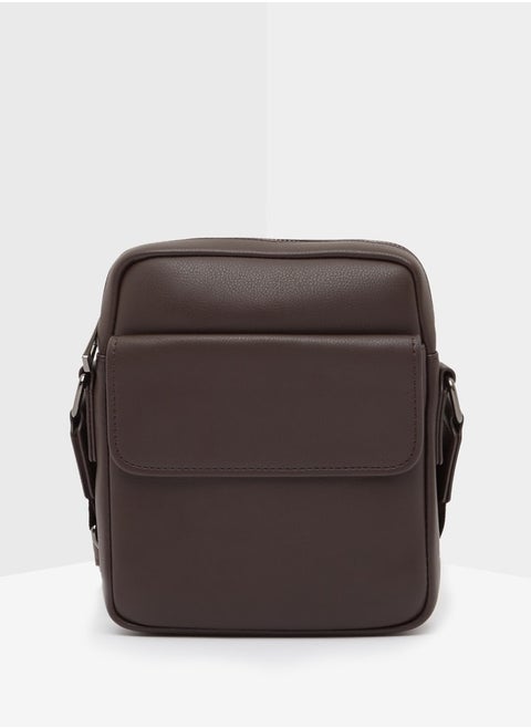 Men Messenger Bag with Adjustable Strap and Zip Closure