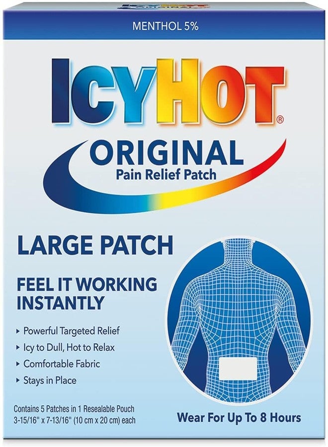Icy Hot Extra Strength Original Medicated Advanced Pain Relief Patch 5pcs, Large 1pack | Instant Relief from Muscular Pain & Joint Pain| Natural Pain Relief Patches - Image 1