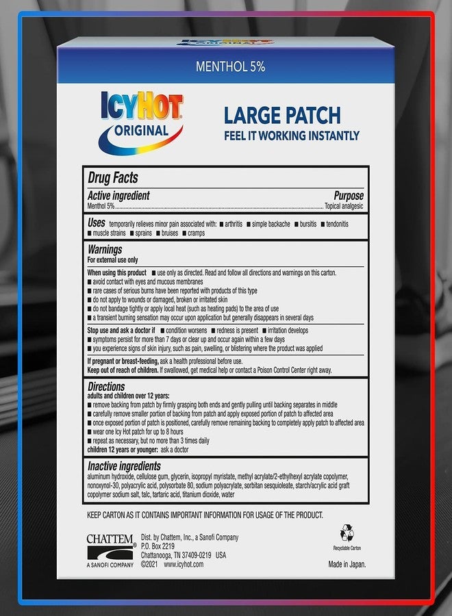 Icy Hot Extra Strength Original Medicated Advanced Pain Relief Patch 5pcs, Large 1pack | Instant Relief from Muscular Pain & Joint Pain| Natural Pain Relief Patches - Image 2