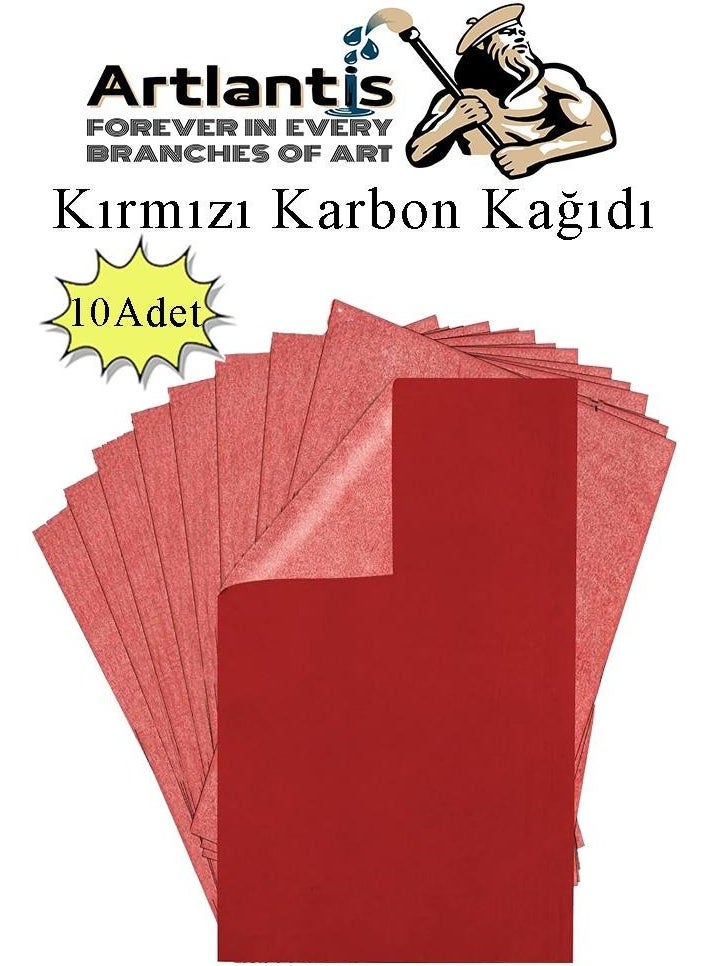 Artlantis - Red Carbon Paper A4 10 Pieces 21X29,7 cm Copy Paper Transfer Paper Colored Carbon Paper - Image 1