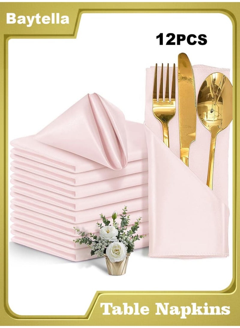 baytella 12 Pcs Satin Cloth Napkins 43x43cm – Washable Reusable Dinner Table Napkins, Smooth Silk Feel Fabric for Weddings, Parties, Banquets & Events, Light Pink - Image 1