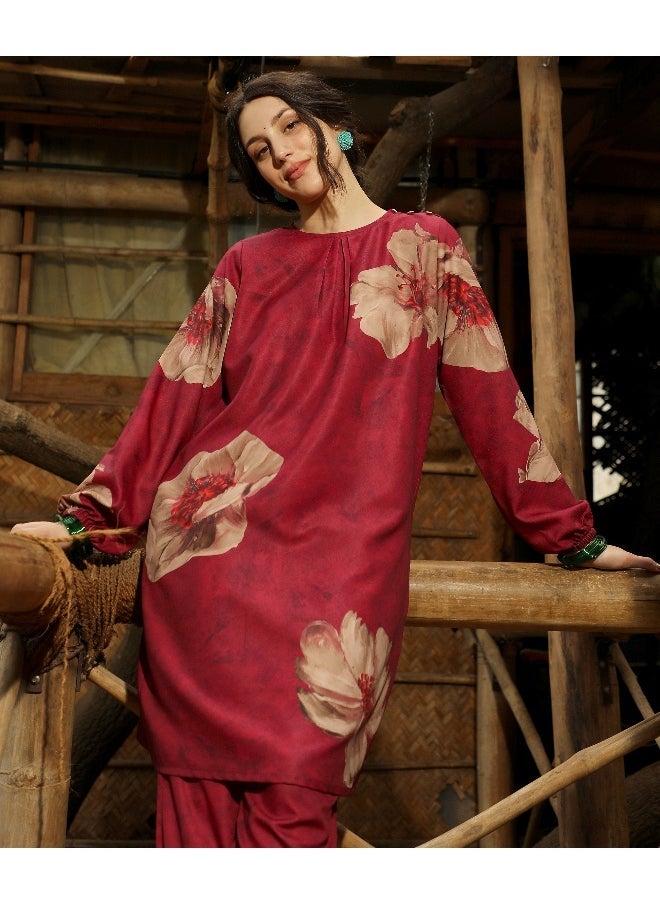 QISSA Women's Rouge Pink Poppy Flora Kurti With Trousers  - Image 2