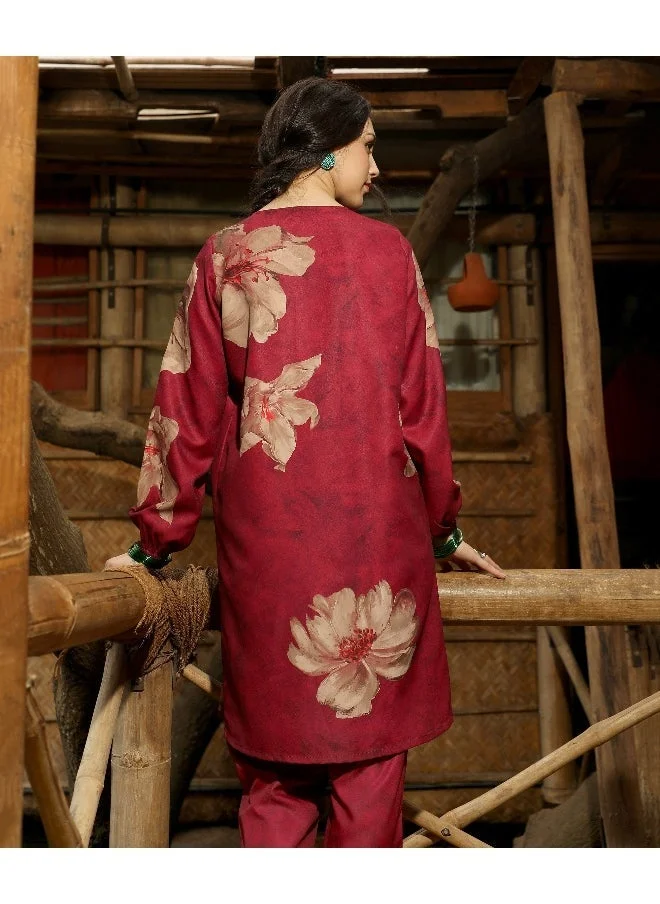 قصة Women's Rouge Pink Poppy Flora Kurti With Trousers