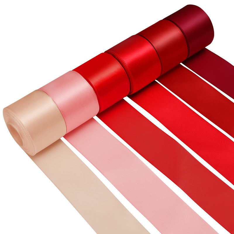 Jacriah 1-1/2 Inch Red Satin Ribbons for Crafts, 6 Rolls Single-Faced Red Assorted Ribbons for Gift Wrapping Flower Bouquet Wedding Invitations Bridal Shower Hair Bows Garland Party Decor - Image 1