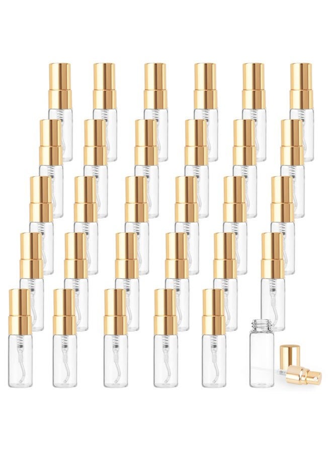 Cositina 30 Pack 3ml Fine Mist Atomizer Glass Bottle Mini Clear Spray Vials Empty Refillable Perfume Bottles with Gold Lids for Fragrance Scent Liquid Sample DIY Sprays - Image 1