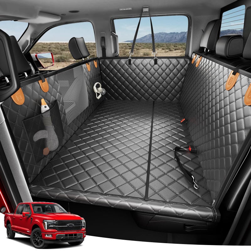 Zanch Heavy-Duty Dog Truck Seat Cover, Flat Solid Back Seat Extender for Multi Large Dogs, Hard-Base Supports 450 lb, Waterproof Hammock Protector, XL for Full-Size Crew Cab Trucks & SUVs, Orange - Image 1
