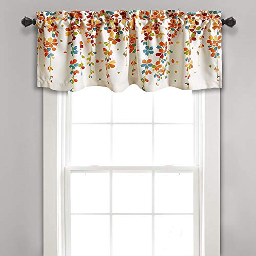 Lush Decor Weeping Flower Light Filtering Valance, 52" W x 18" L + 2" Header, Turquoise & Tangerine - Floral Curtains - Valance Curtains - Bathroom & Kitchen Valances For Windows - Farmhouse Decor - Image 1