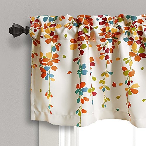 Lush Decor Weeping Flower Light Filtering Valance, 52" W x 18" L + 2" Header, Turquoise & Tangerine - Floral Curtains - Valance Curtains - Bathroom & Kitchen Valances For Windows - Farmhouse Decor - Image 2