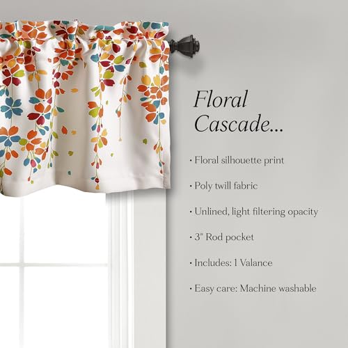 Lush Decor Weeping Flower Light Filtering Valance, 52" W x 18" L + 2" Header, Turquoise & Tangerine - Floral Curtains - Valance Curtains - Bathroom & Kitchen Valances For Windows - Farmhouse Decor - Image 4