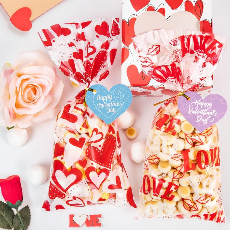 CUDICY Valentine Treat Bags 5x11 with 120PCS Gift Tags Heart 120PCS Cellophane Bags for Cookie Candy Goodie Party Favors, Valentines Day Birthday Wedding Supplies - Image 5