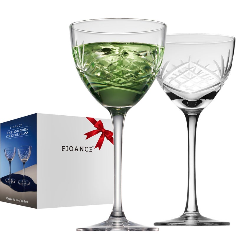 Fioance Nick and Nora CocktailMocktailVintage Glasses Set of 2 Handcrafted 5oz LeadFree Crystal Coupe Glasses Set as Manhattan Martini Elegant Port Cordial Christimas Holiday Gifts