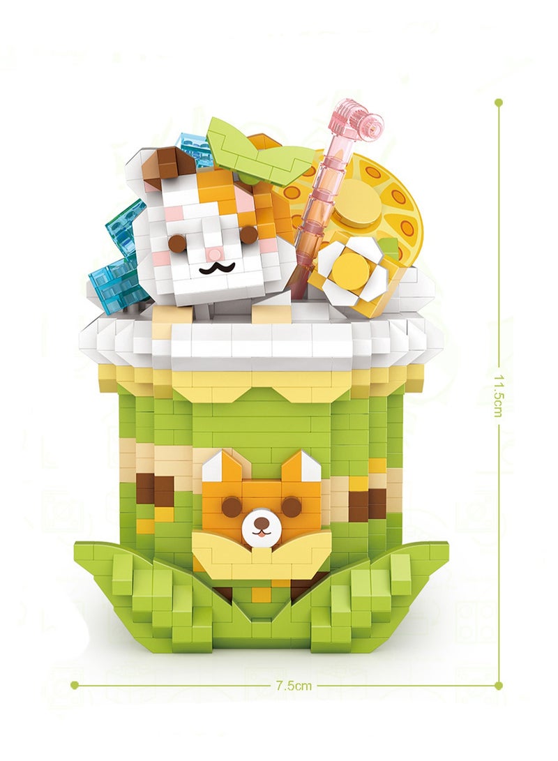 980pcs Green Cat Milk Tea Cup Model Set Building Blocks Creative Diy Simulation Collection Building Assembly Toys Children'S Gift  - Image 2
