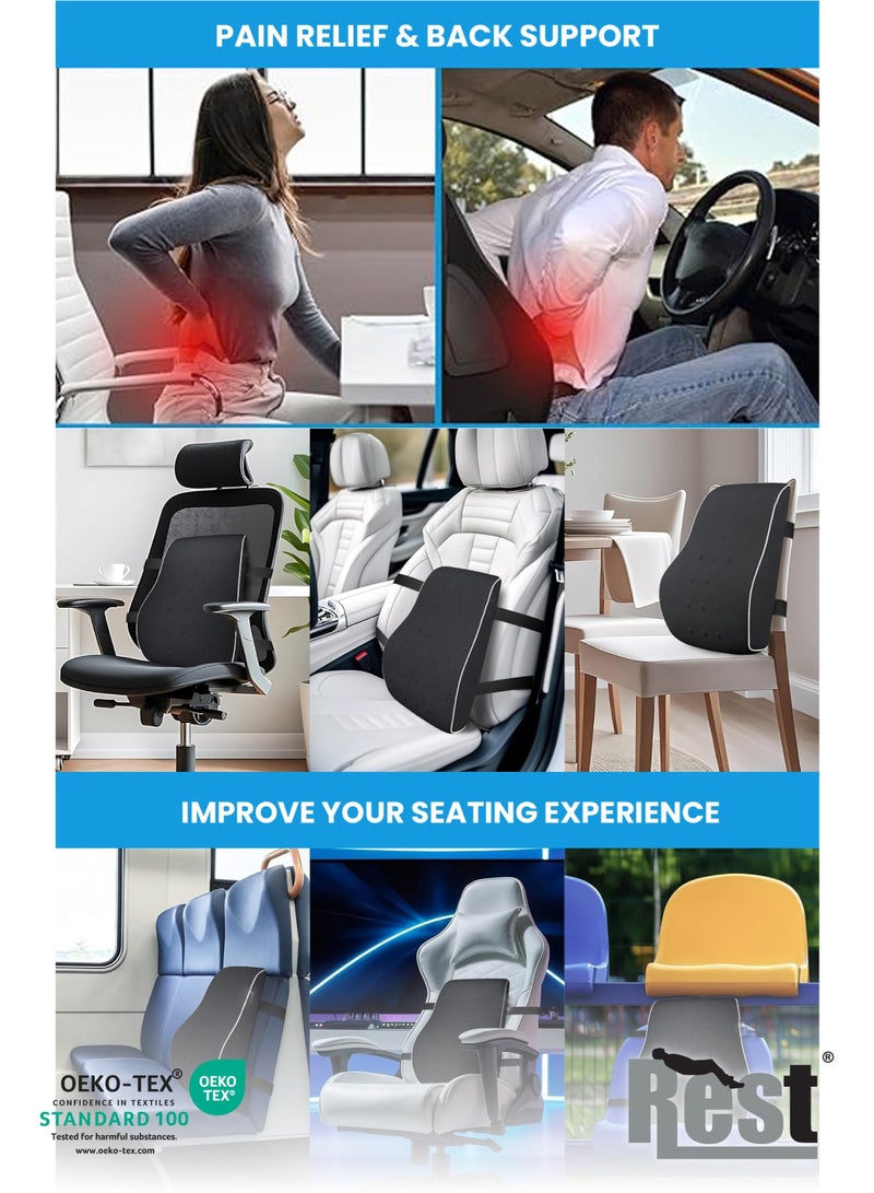 Rest وسادة دعم أسفل الظهر من فوم الذاكرة لدعم الظهر لمقعد السيارة ومقعد الكمبيوتر ومقعد الألعاب ومقعد الاسترخاء وسادة فوم الذاكرة لتخفيف الألم وتحسين الوضعية غطاء شبكي أحزمة قابلة للتعديل مزدوجة - Image 5