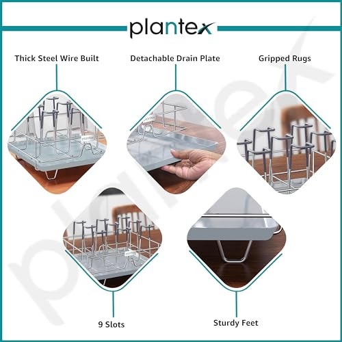 Plantex Stainless Steel Tiered Shelf Glass Holder for Kitchen/Mug Holder with Detachable Drain Tray/Glass Stand for Kitchen/Dining Tabletop/Stand for 9 Glass(Chrome) - Image 3