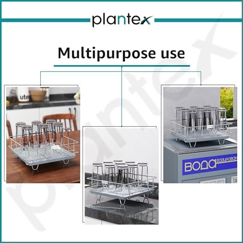 Plantex Stainless Steel Tiered Shelf Glass Holder for Kitchen/Mug Holder with Detachable Drain Tray/Glass Stand for Kitchen/Dining Tabletop/Stand for 9 Glass(Chrome) - Image 4