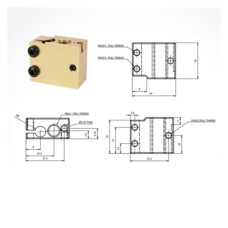 PT100 Volcano Brass Heated Block Heatblock 3D Printer Part 1 Piece - Image 5