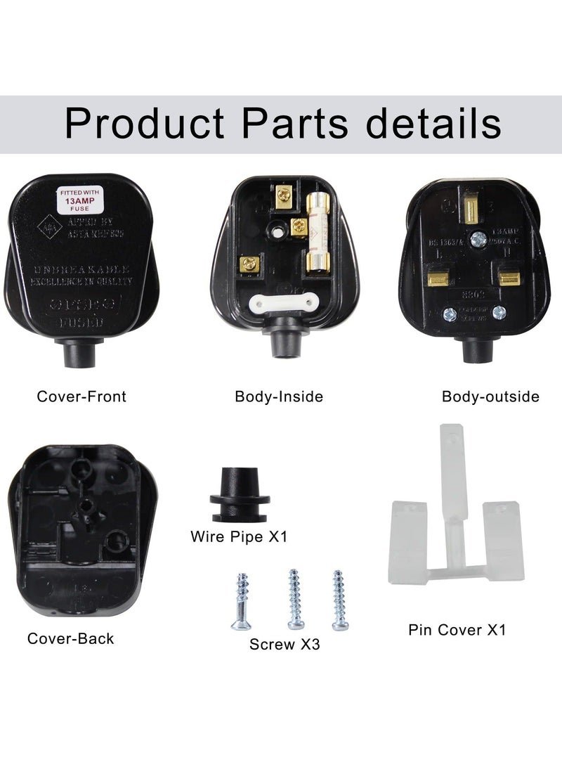 XiuWoo SYOSI 3 Pin UK Plug 13A Fused 250V Mains Plugs, for Black 50-60 Hz (6Pcs) - Image 2