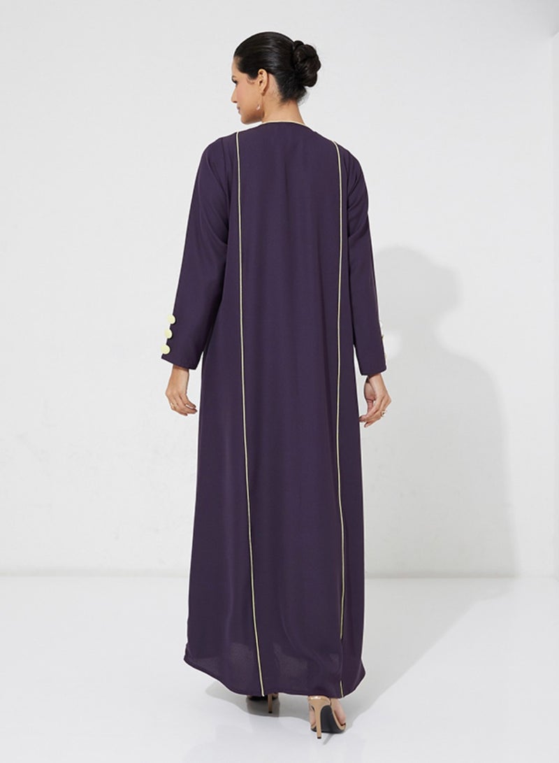 روزيت عباية عباية بأكمام طويلة وتفاصيل حواف متباينة - Image 3