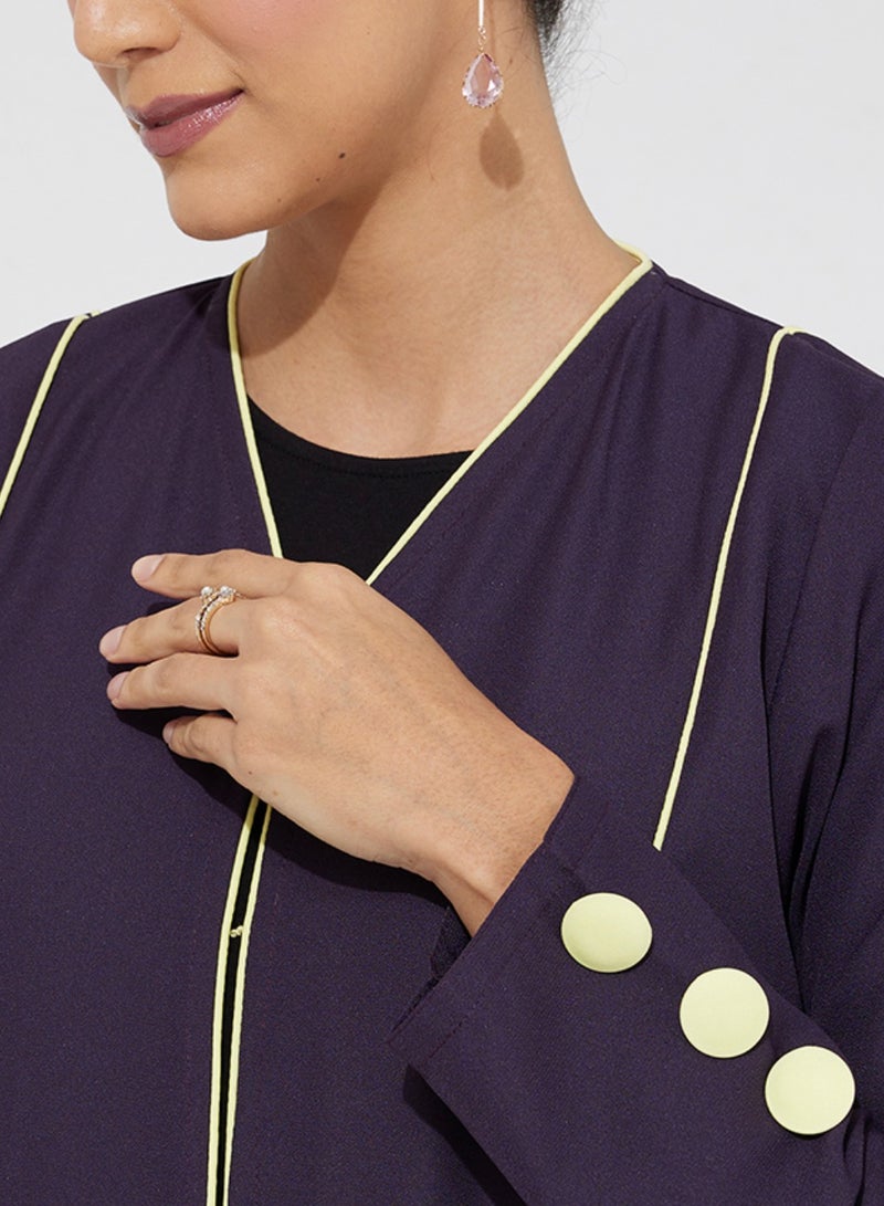 روزيت عباية عباية بأكمام طويلة وتفاصيل حواف متباينة - Image 2