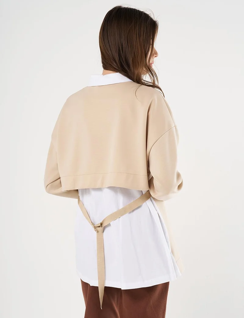 Kayra Buckle Detailed Scuba Sweatshirt Light Beige