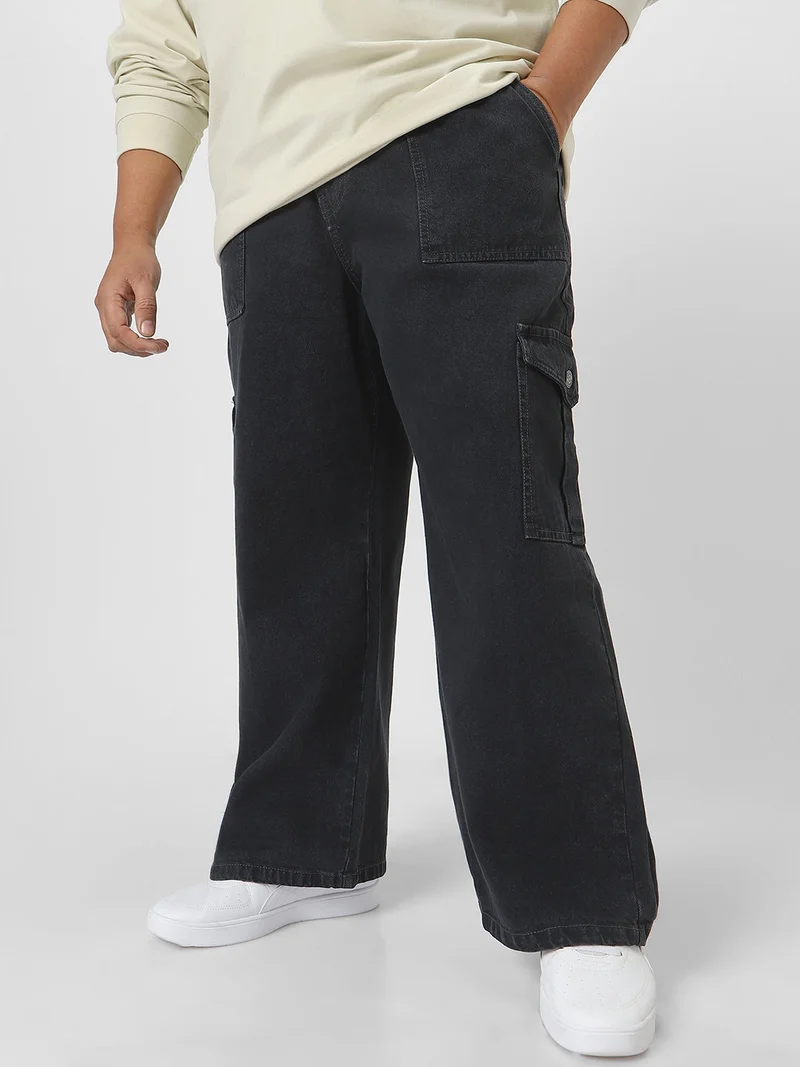 Urbano Fashion  Urbano Plus Men's Dark Grey Loose Fit Cargo Jeans with 6 Pockets Non-Stretchable  | Best Price UAE