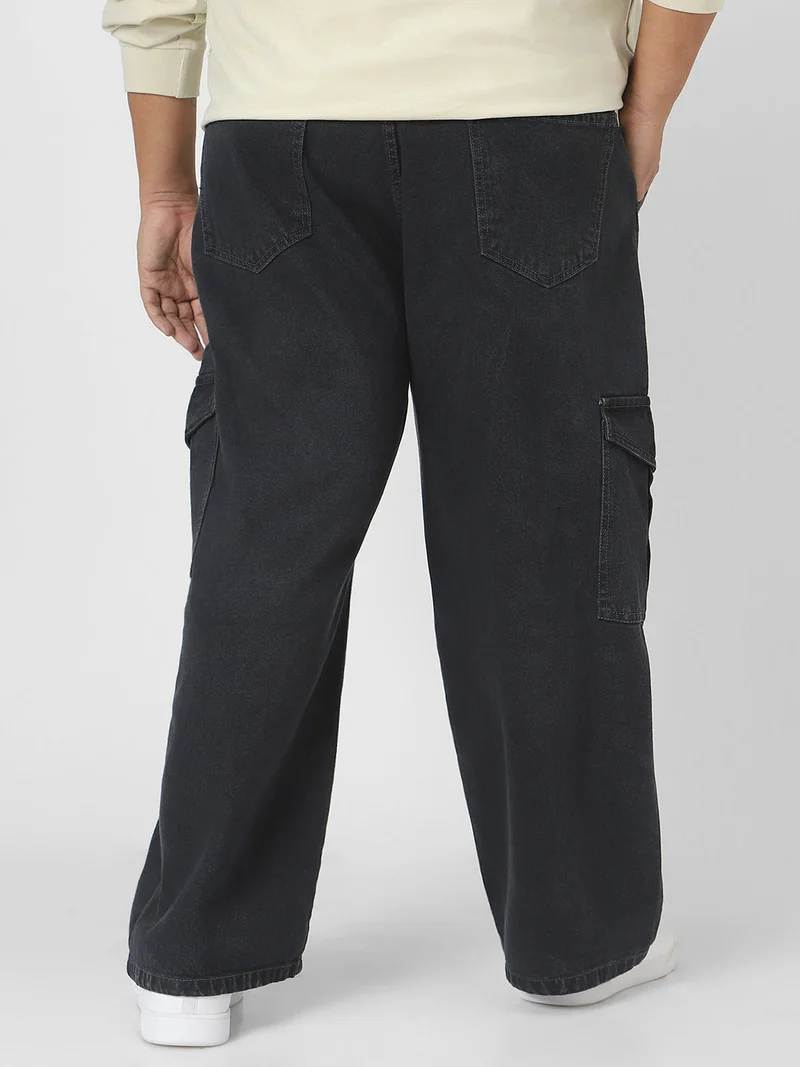 Urbano Fashion  Urbano Plus Men's Dark Grey Loose Fit Cargo Jeans with 6 Pockets Non-Stretchable  | Best Price UAE
