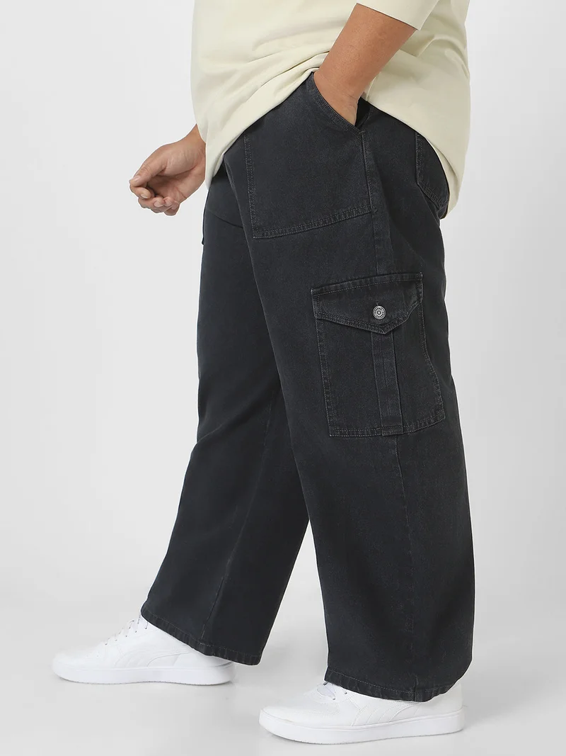 Urbano Fashion  Urbano Plus Men's Dark Grey Loose Fit Cargo Jeans with 6 Pockets Non-Stretchable  | Best Price UAE