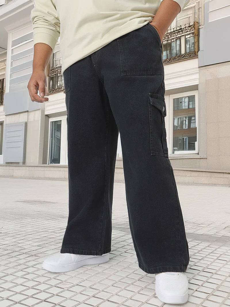 Urbano Plus Men's Dark Grey Loose Fit Cargo Jeans with 6 Pockets Non-Stretchable
