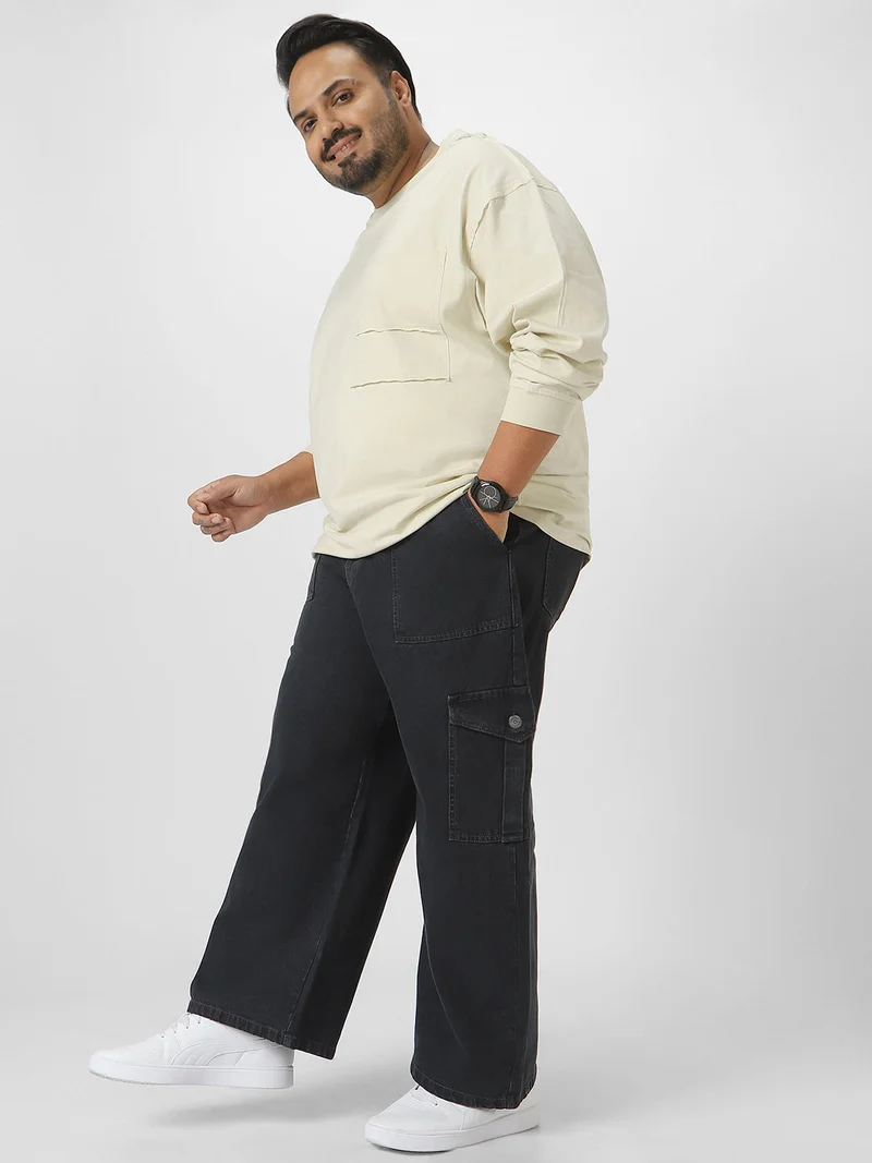 Urbano Fashion  Urbano Plus Men's Dark Grey Loose Fit Cargo Jeans with 6 Pockets Non-Stretchable  | Best Price UAE