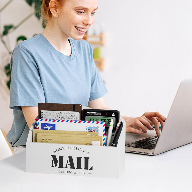 First-zgel Mail Organizer, Mail Holder with 2 Slots, Mail Basket for Wall Table Countertop, Wood Desk Mail Sorter Organizer,Bill Envelope Letter for Home Office (White) - Image 5