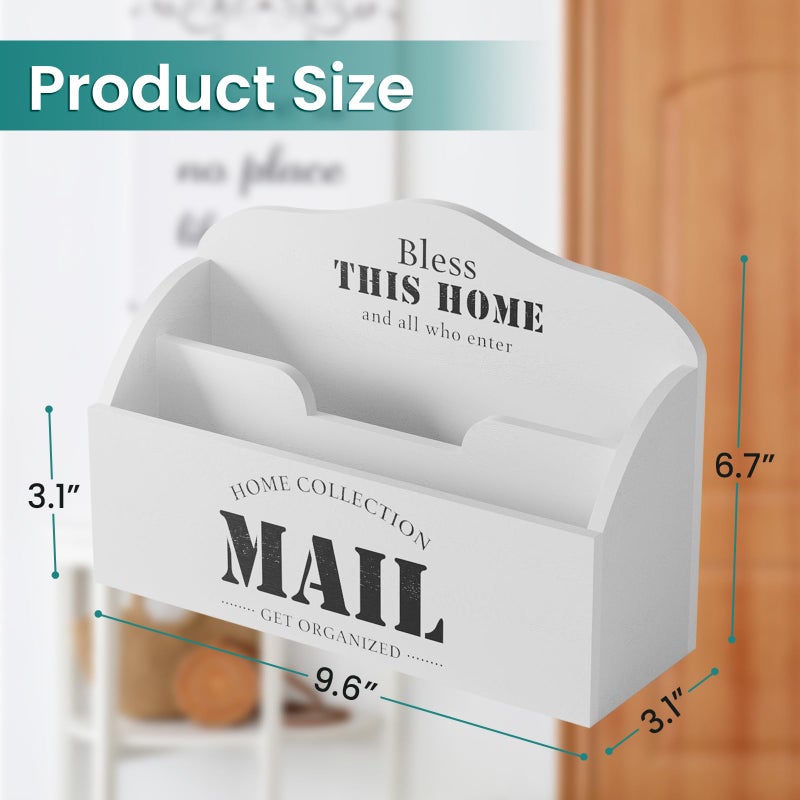 First-zgel Mail Organizer, Mail Holder with 2 Slots, Mail Basket for Wall Table Countertop, Wood Desk Mail Sorter Organizer,Bill Envelope Letter for Home Office (White) - Image 3