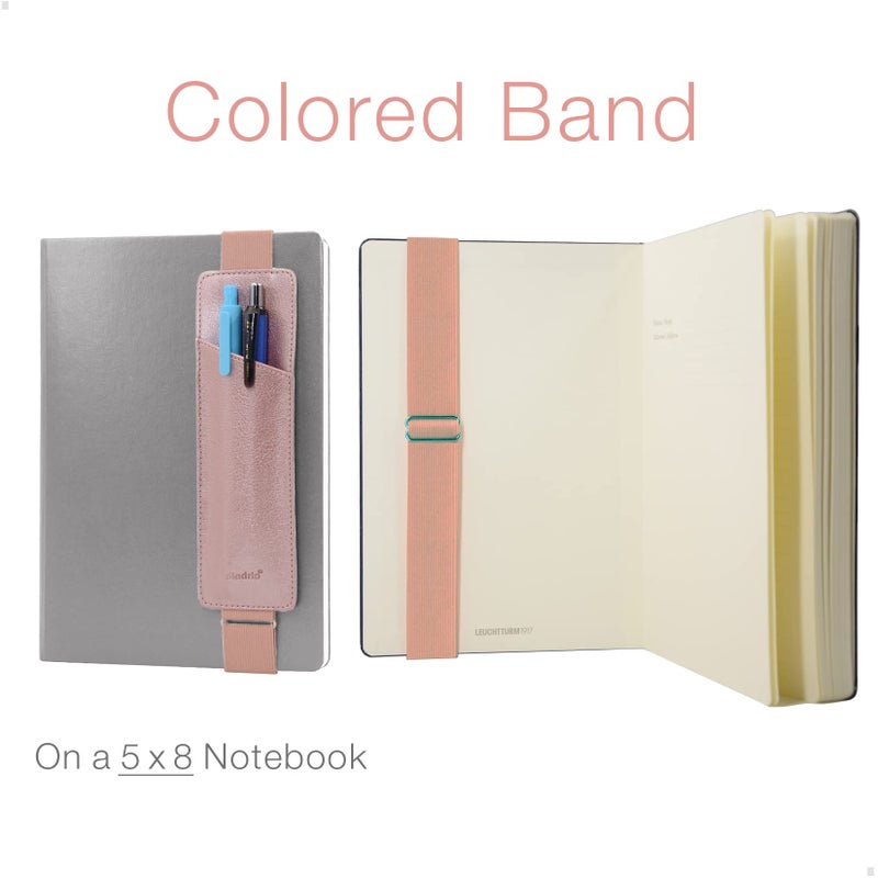 diodrio Adjustable Elastic Band Pen Holder, Pencil Holder, Pen Sleeve Pouch for Hardcover Journals, Notebooks, Planners, Binders, Fit Notebooks from 8" to 11â€ in Height, PU Leather, Detachable, Rose Gold - Image 3