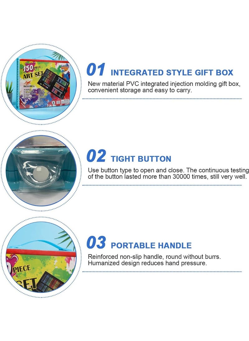 مجموعة فنية متكاملة للأطفال 150 قطعة للرسم والتلوين | صندوق فني محمول وغير سام مع مقبض | مواد كاملة لجميع الأعمار | آمنة وصديقة للبيئة - Image 5