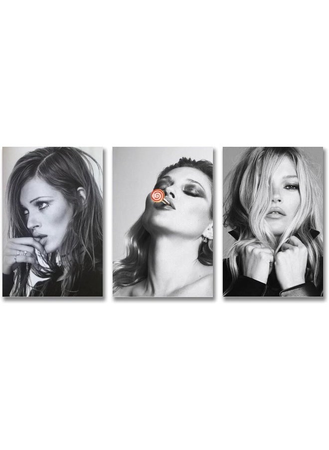 Home Trove - DFVBNH Kate Moss Black And White Poster Set of 3 Hot Super Model Poster 90s Canvas Wall Art Room Aesthetic Decor Posters 12x18inch(30x45cm)-3pcs - Image 1