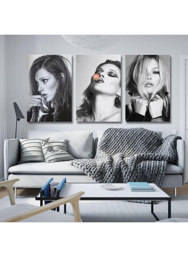 Home Trove - DFVBNH Kate Moss Black And White Poster Set of 3 Hot Super Model Poster 90s Canvas Wall Art Room Aesthetic Decor Posters 12x18inch(30x45cm)-3pcs - Image 1