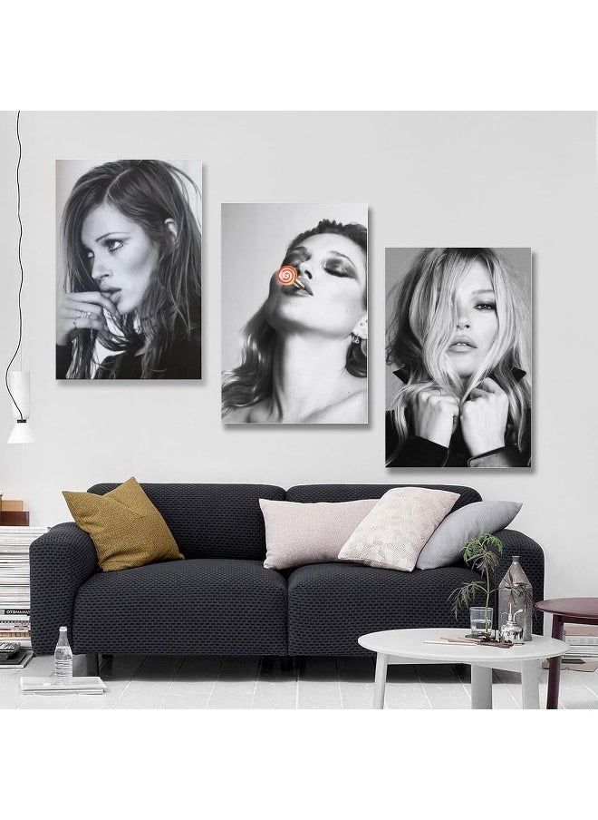 Home Trove - DFVBNH Kate Moss Black And White Poster Set of 3 Hot Super Model Poster 90s Canvas Wall Art Room Aesthetic Decor Posters 12x18inch(30x45cm)-3pcs - Image 1