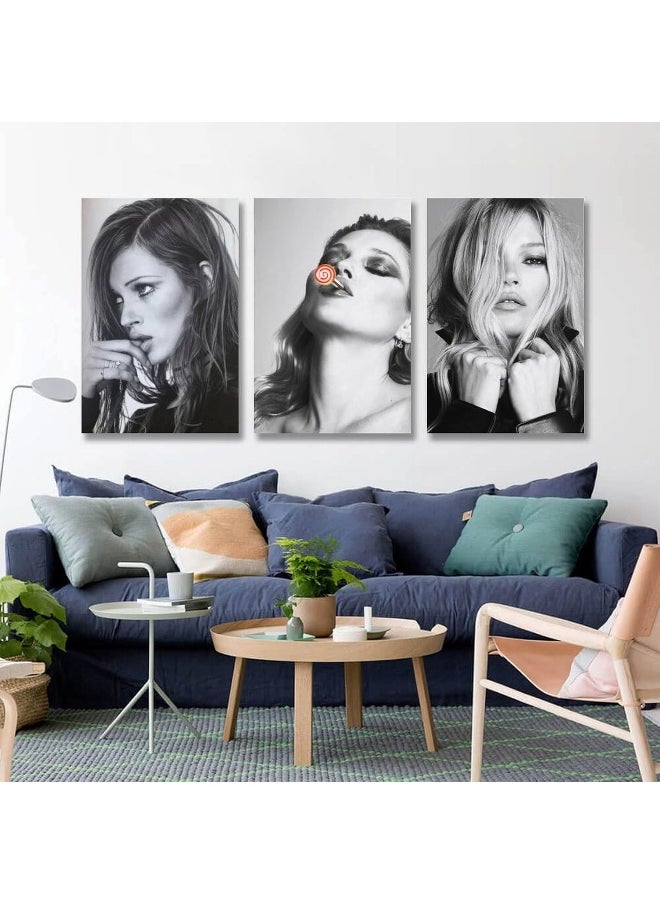Home Trove - DFVBNH Kate Moss Black And White Poster Set of 3 Hot Super Model Poster 90s Canvas Wall Art Room Aesthetic Decor Posters 12x18inch(30x45cm)-3pcs - Image 1