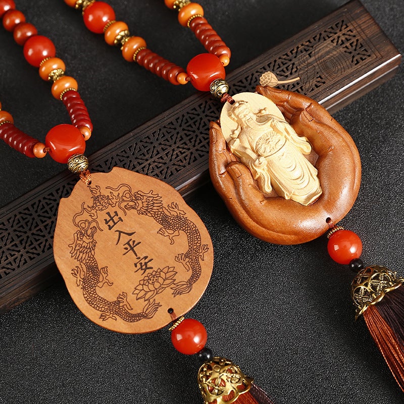New Stitching Car Pendant Pendant Peach Wood Pendant Car Creative Gift Pendant Vintage Pendant - Image 5