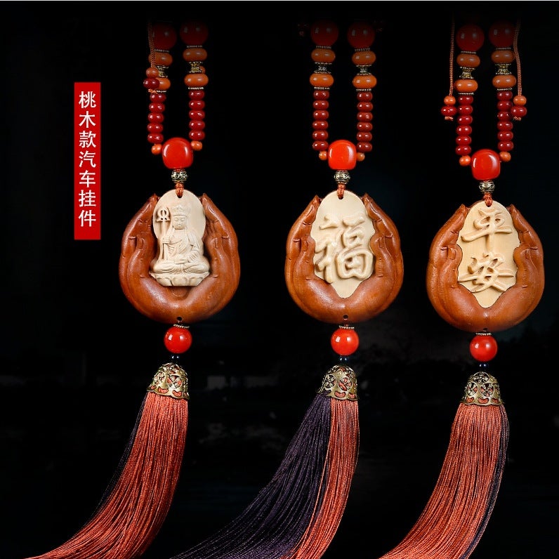 New Stitching Car Pendant Pendant Peach Wood Pendant Car Creative Gift Pendant Vintage Pendant - Image 2