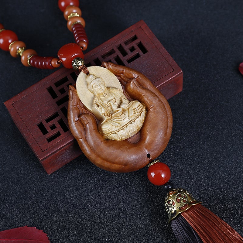 New Stitching Car Pendant Pendant Peach Wood Pendant Car Creative Gift Pendant Vintage Pendant - Image 1