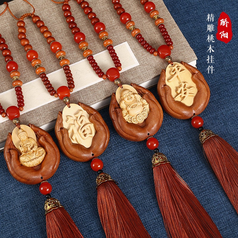 New Stitching Car Pendant Pendant Peach Wood Pendant Car Creative Gift Pendant Vintage Pendant - Image 3