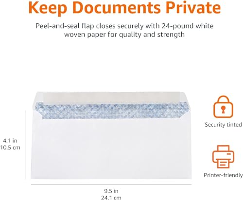 USPS 100 ظرف مختوم للأبد #10 ذاتية الإغلاق أمان (4-1/8 × 9-1/2 بوصة) (عبوة واحدة) (تصميم طابع البريد يختلف) - Image 2
