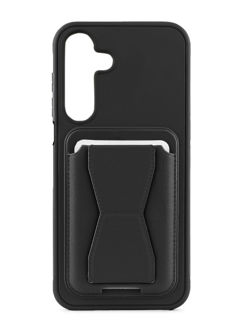 Leather back cover with card wallet Foldable Shockpoof Case compatible with Samsung Galaxy A26 (Black) 
