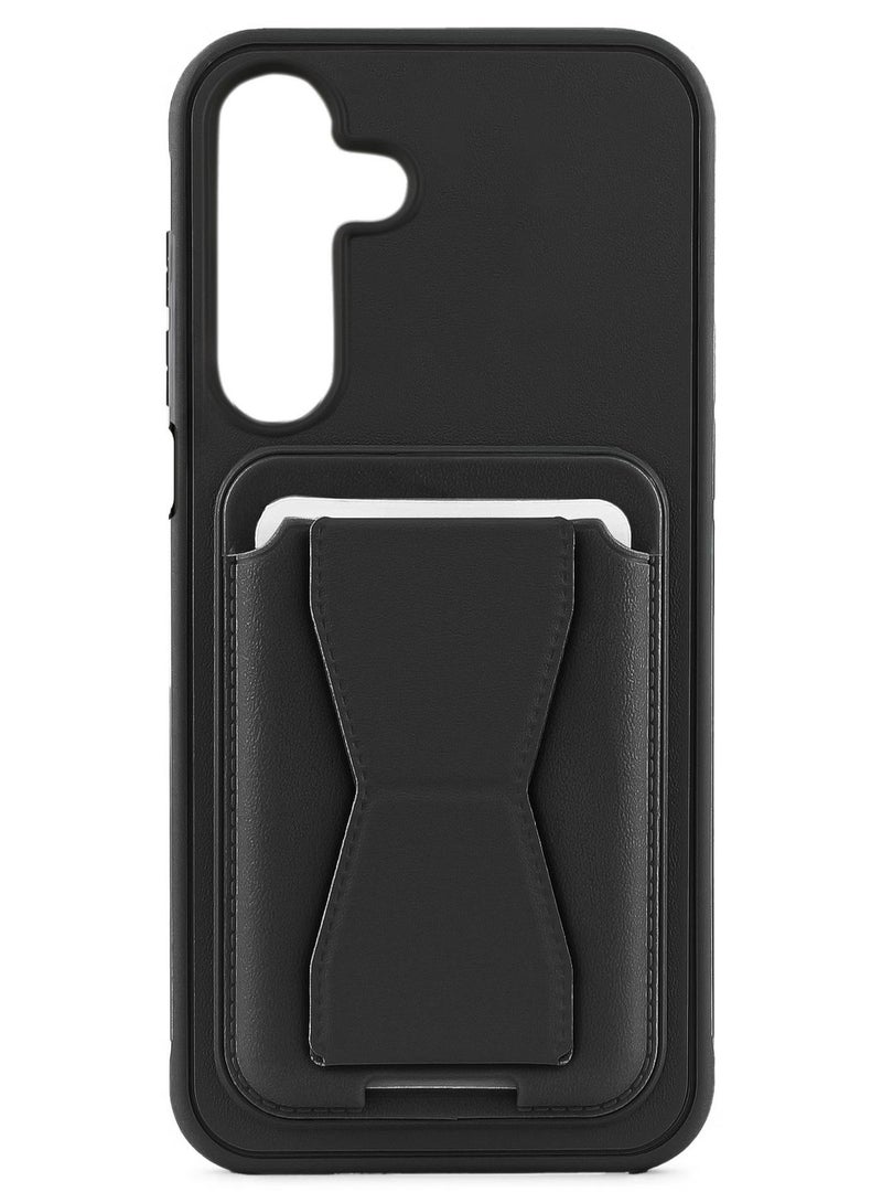 Leather back cover with card wallet Foldable Shockpoof Case compatible with Samsung Galaxy A26 (Black)