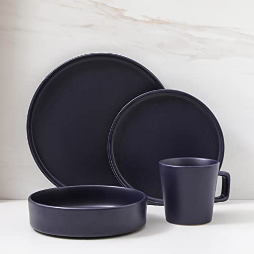 Stone Lain Cleo Modern Stoneware 16-Piece Dinnerware Set, Plates and Bowls Set, Dish Set Service For 4, Dark Blue - Image 2