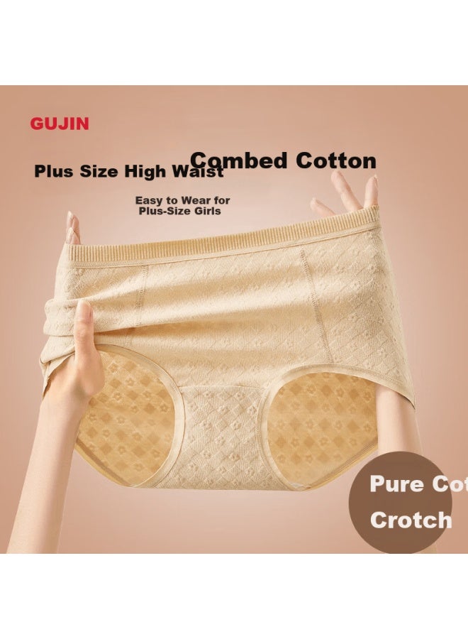 Gujin 3-pack Women's Cotton Jacquard Extended Crotch Plus Size High Waist Mom Panties Tummy Control For Middle-aged And Elderly - Image 2